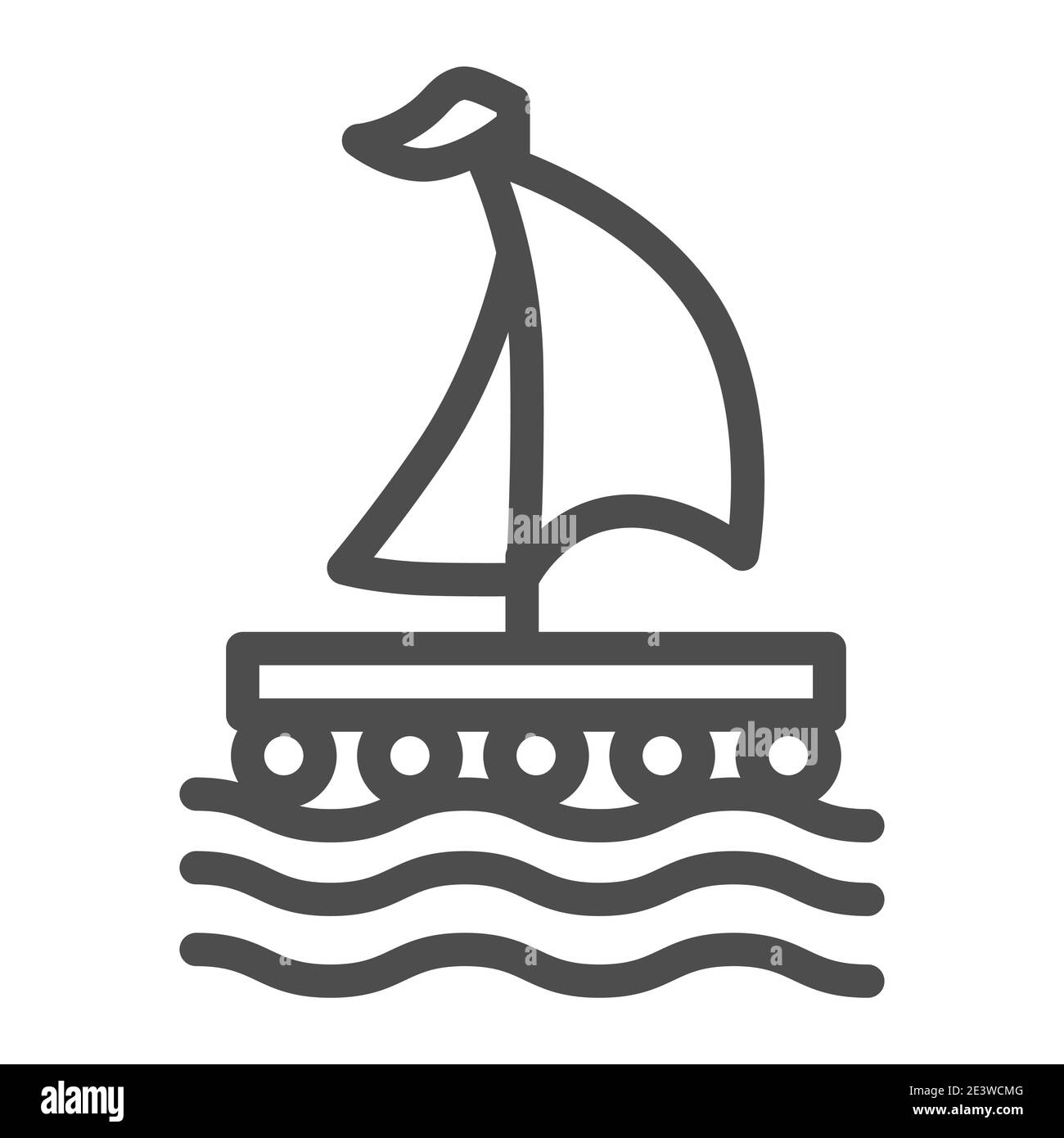 Radeau en bois avec icône de la ligne de voile, concept nautique, panneau de bateau sur fond blanc, icône de radeau en forme de contour pour le concept mobile et la conception de Web. Vecteur Illustration de Vecteur