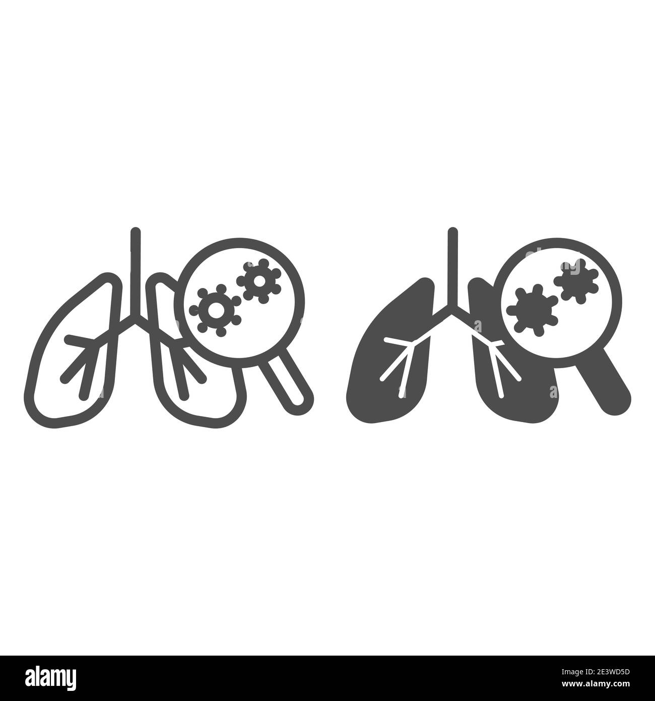 Virus et poumons infectés ligne et icône solide, coronavirus concept, bactérie de pneumonie dans le système respiratoire humain signe sur fond blanc, poumons Illustration de Vecteur