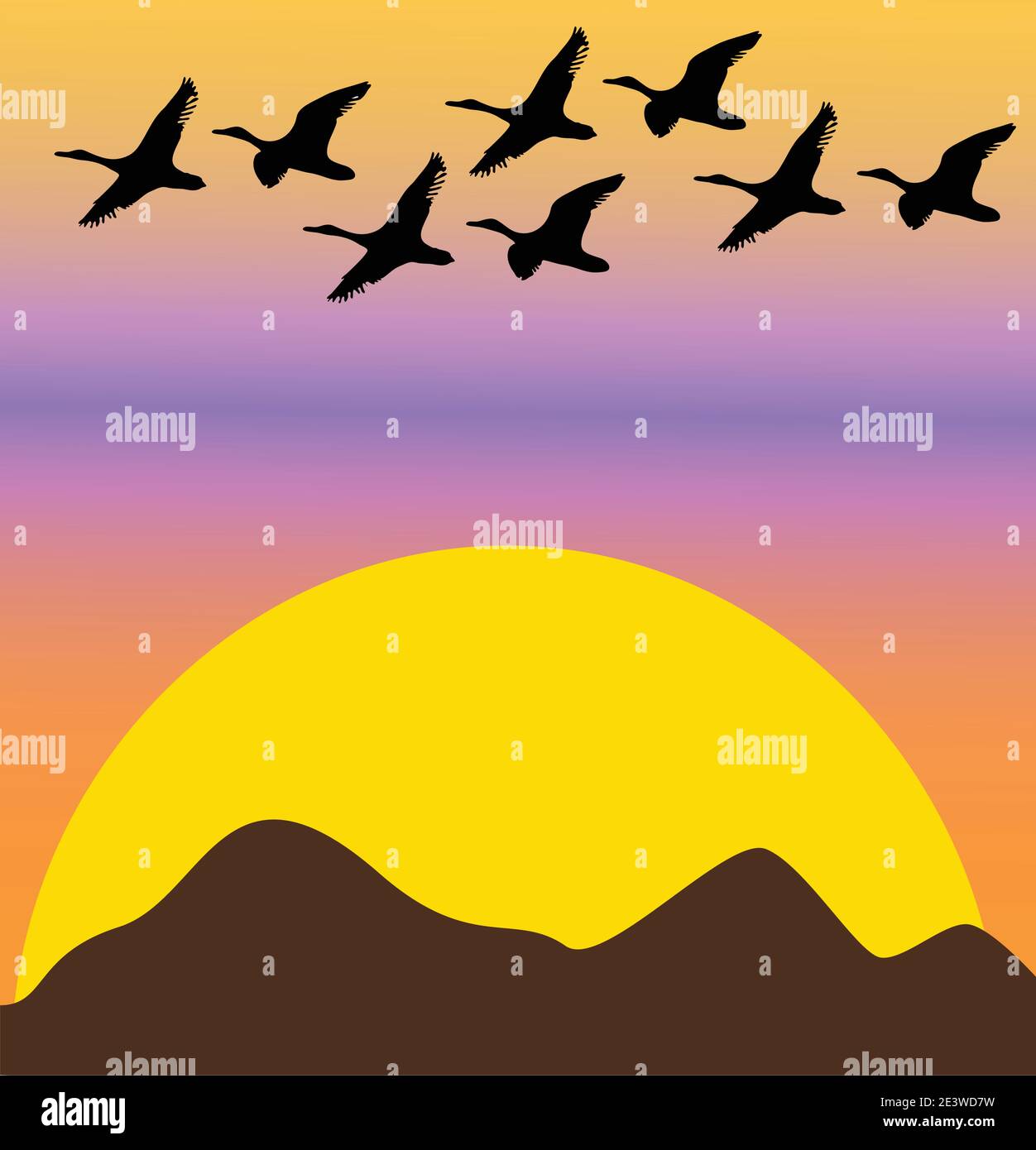 illustration du vecteur de couleur de la silhouette des oiseaux migrateurs sur le ciel Illustration de Vecteur