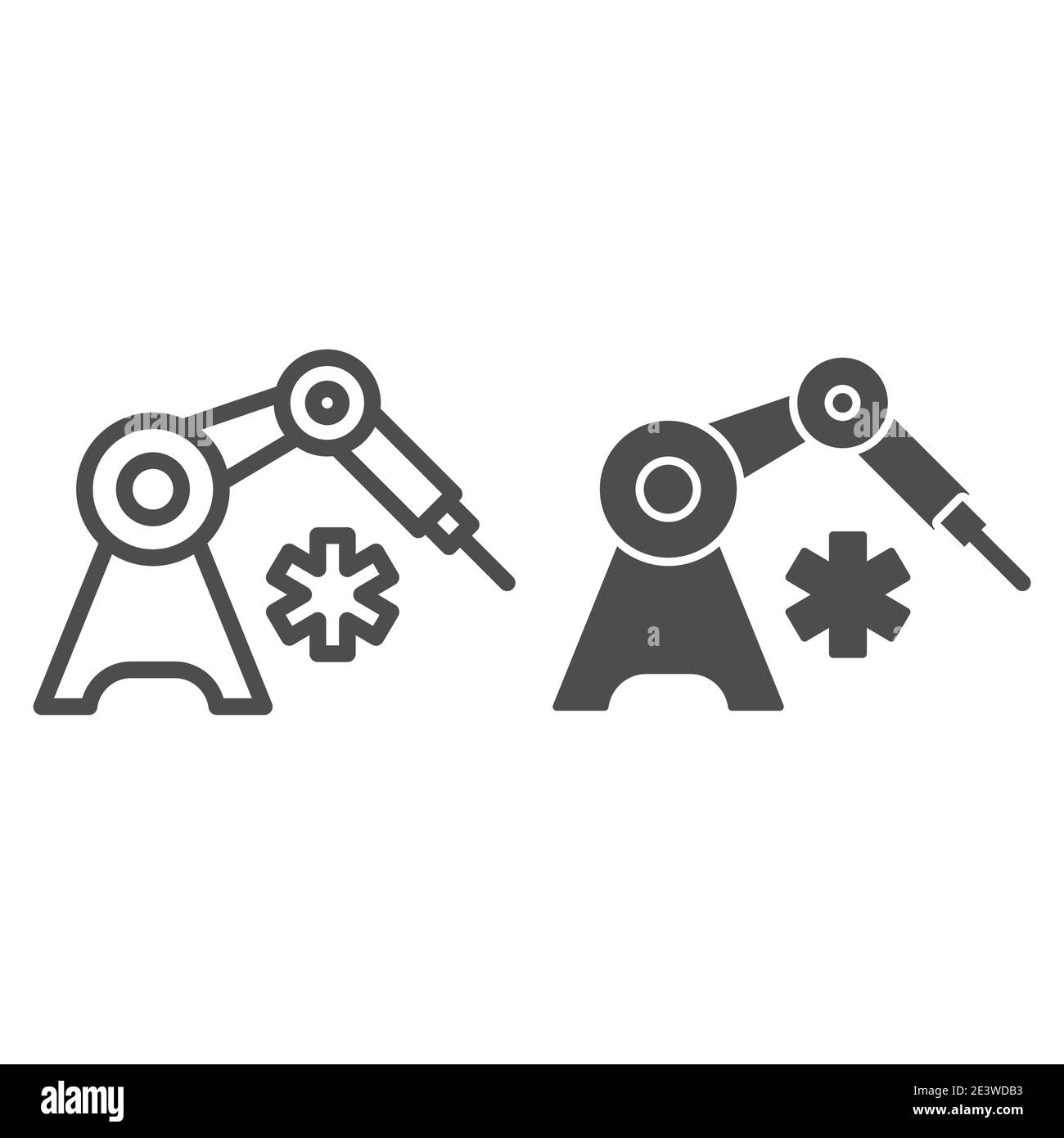 Robot médical et étoile de la ligne de vie et icône solide, concept de médecine innovante, signature d'outil chirurgical robotique sur fond blanc, robot d'injection médical Illustration de Vecteur