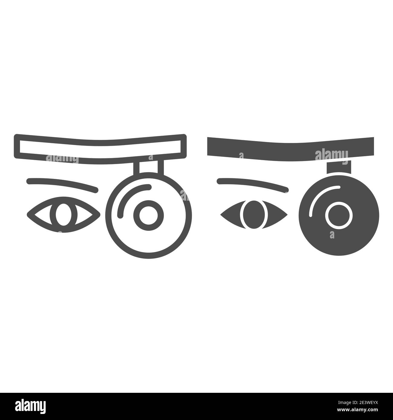 Otorhinolaryngologie ligne d'outils de diagnostic et icône solide, concept de médecine, le signe de miroir de médecin ent sur fond blanc, icône de miroir médical dans le contour Illustration de Vecteur