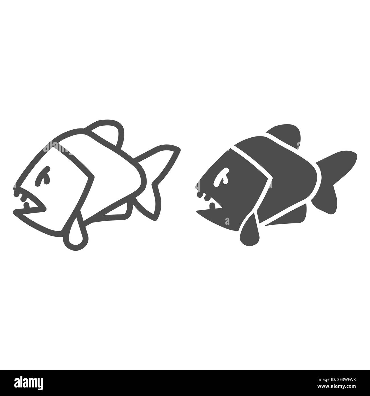 Piranha ligne et icône solide, concept d'océan, signe agressif de prédateur de poisson sur fond blanc, Piranha icône dans le style de contour pour le concept mobile et Illustration de Vecteur