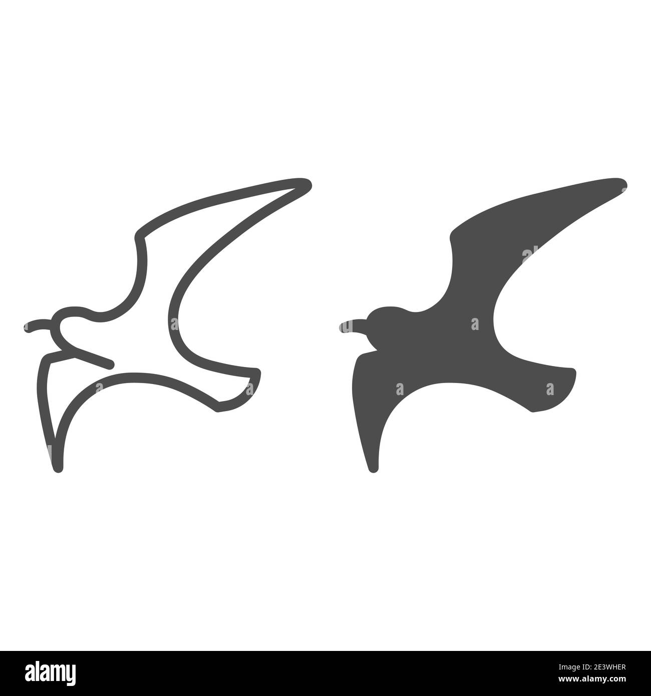 Ligne mouette et icône solide, concept marin, signe mouette sur fond blanc, icône de silhouette d'oiseau volant dans le style de contour pour le concept mobile et Illustration de Vecteur