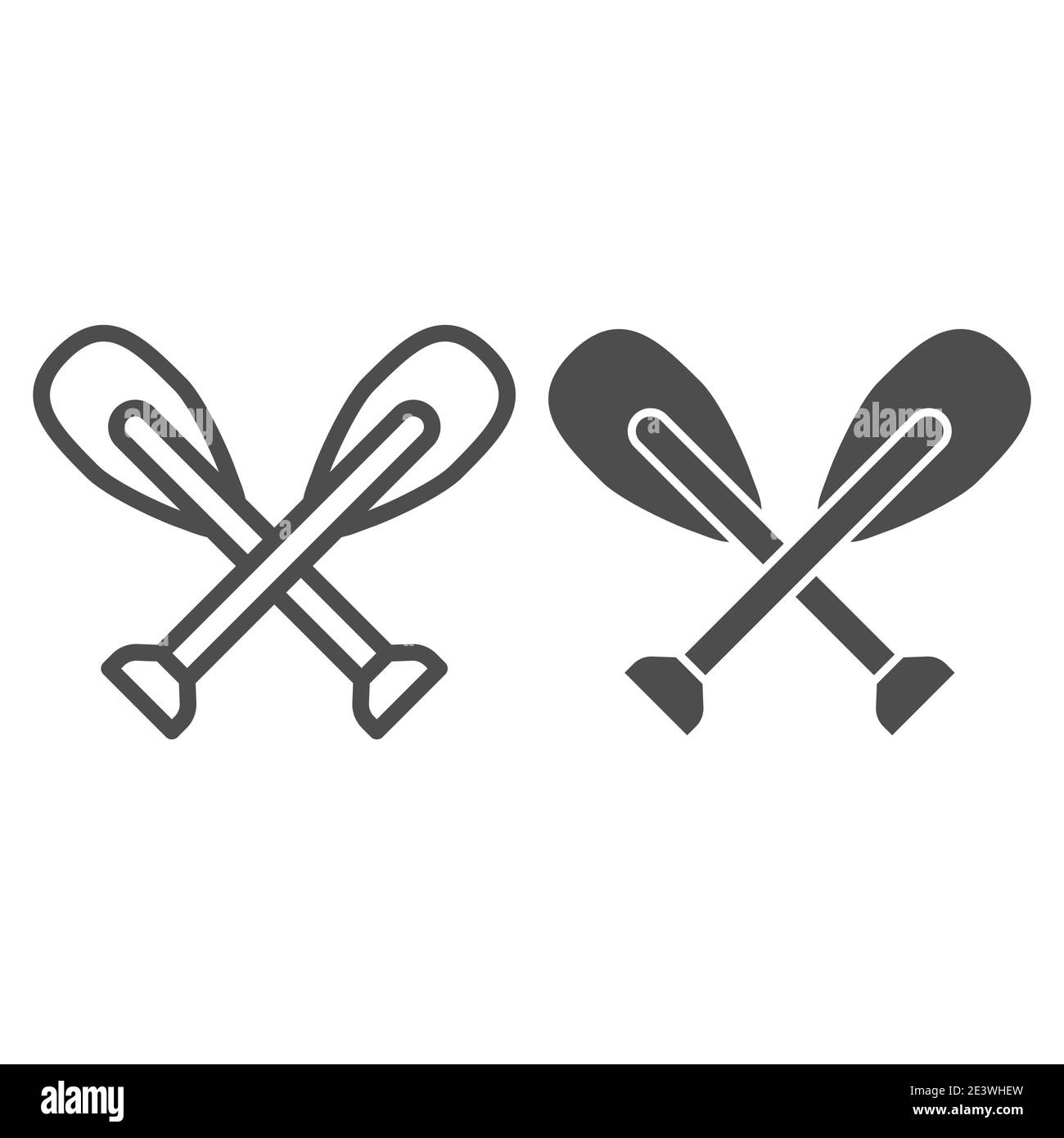 Ligne de raquette en bois et icône solide, concept nautique, signe OAR sur fond blanc, silhouette de l'icône de raquette croisée dans le style de contour pour Illustration de Vecteur