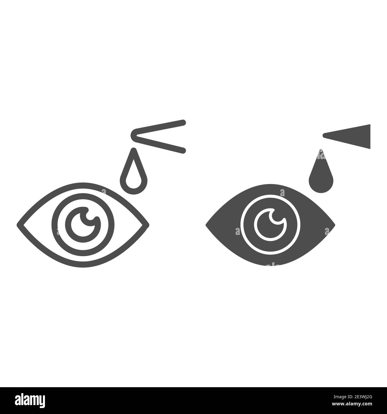 Contour des yeux et icône solide, concept de soins de santé, signe de santé des yeux sur fond blanc, application de gouttes oculaires avec icône de la pipette dans le style de contour pour Illustration de Vecteur