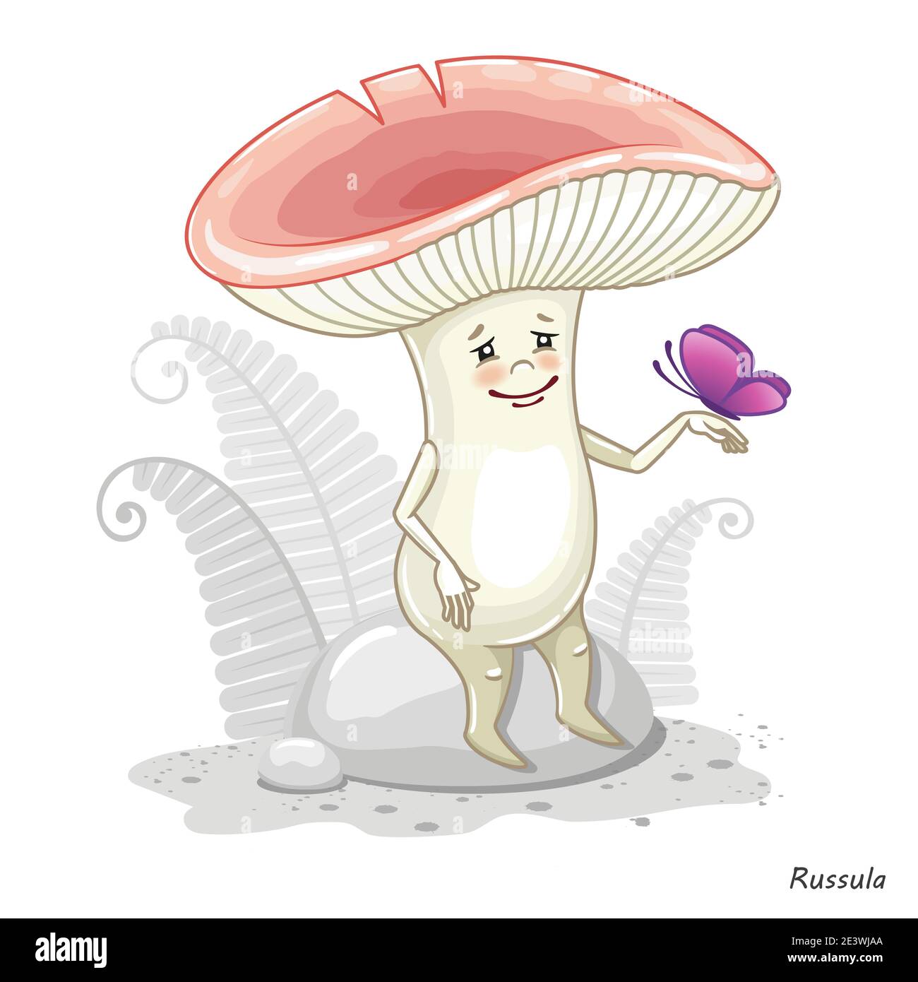 Champignon vecteur isolé sur blanc. Champignons comestibles russula. Imprimé pour les vêtements pour enfants Illustration de Vecteur