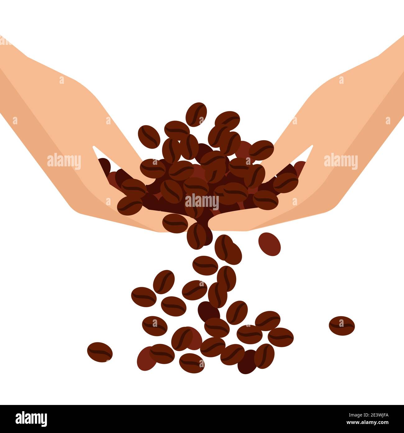 Grains de café . Dans les mains des graines d'arabica. Illustration vectorielle plate. Illustration de Vecteur