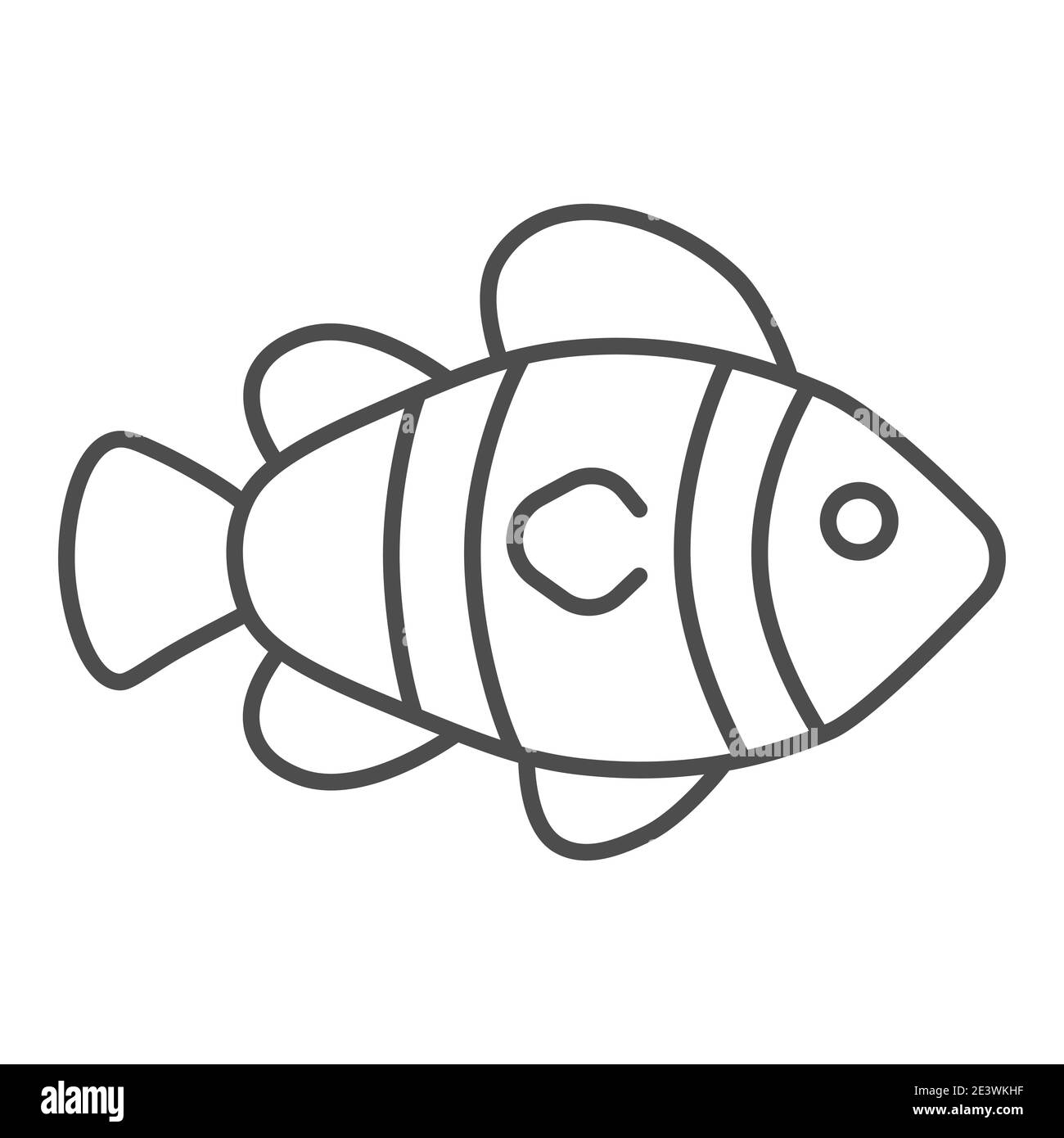 Clown Fish thin line Icon, concept de vie marine, le signe de poisson de récif tropical sur fond blanc, l'icône de poisson clownfish dans le style de contour pour le concept mobile et Illustration de Vecteur