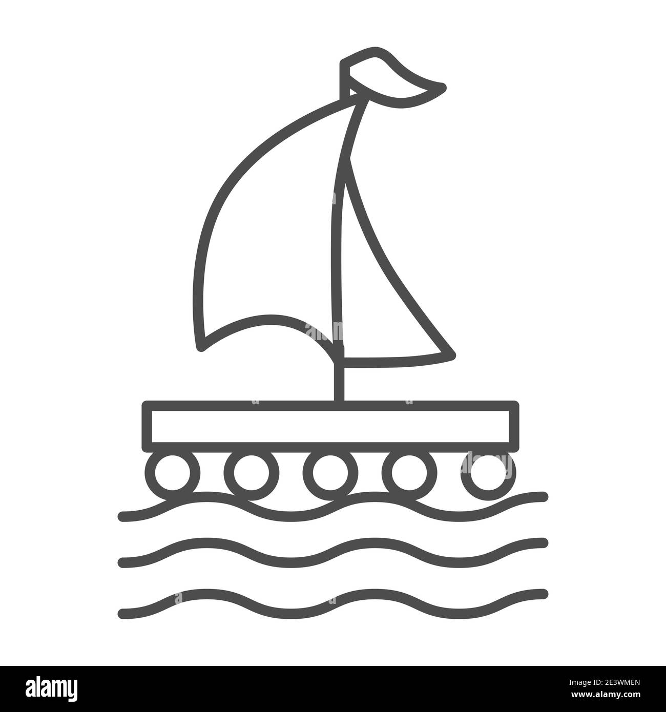 Radeau en bois avec icône de ligne mince de voile, concept nautique, signe de bateau sur fond blanc, icône de radeau dans le style de contour pour le concept mobile et la conception de Web Illustration de Vecteur