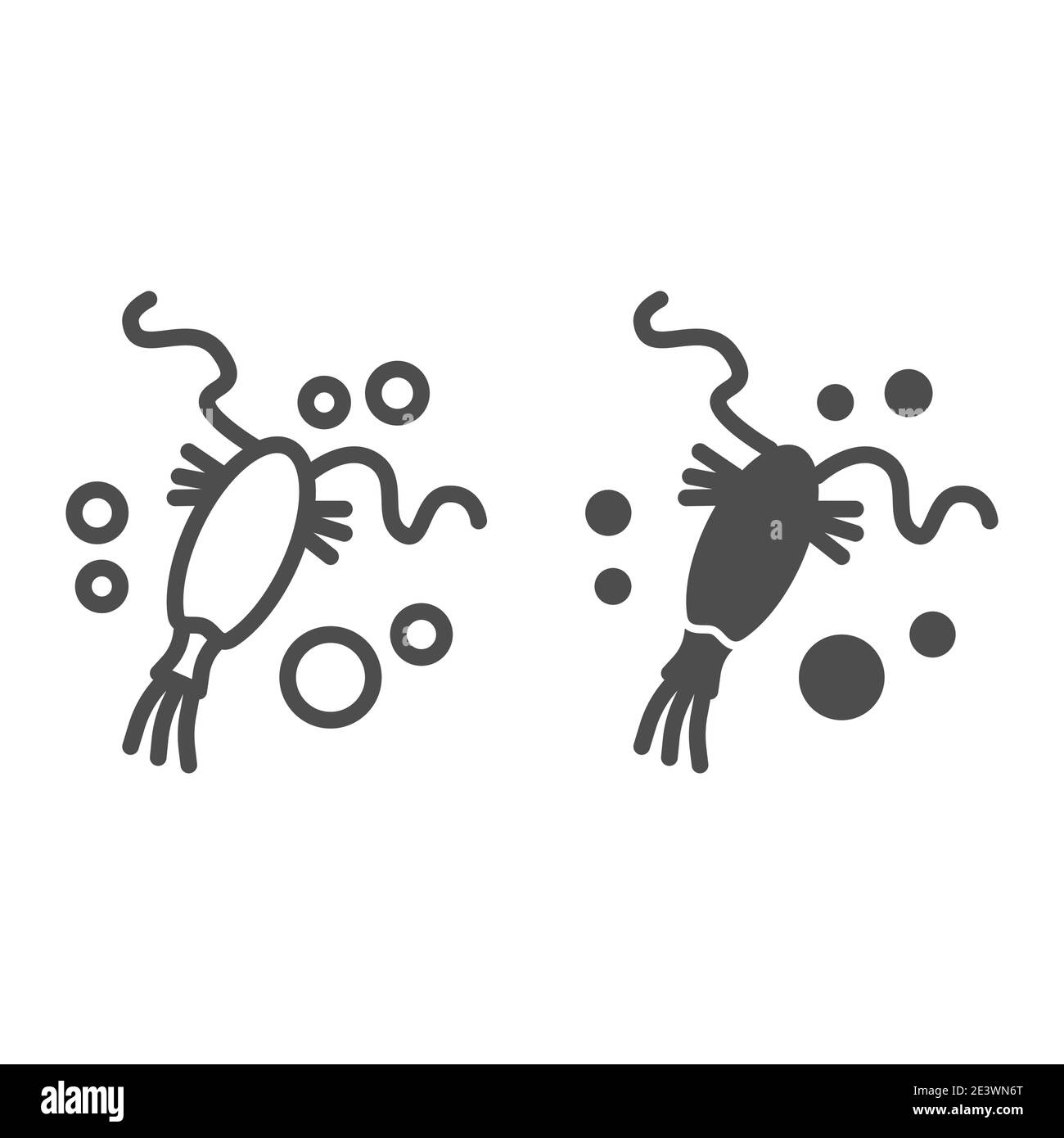 Ligne plancton et icône solide, concept d'océan, petit et microscopique mer ou organisme océan signe sur fond blanc, icône de palourdes dans le style de contour pour Illustration de Vecteur