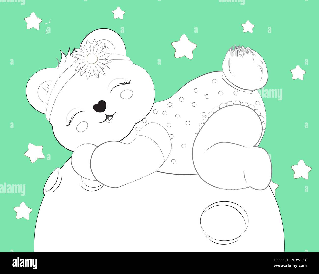 Livre De Coloriage Dormir Fille Bebe Teddy Ours Sur La Lune Image A La Main Dessin Style Pour La Douche De Bebe Carte De Vœux Invitation A La Fete Vetements Mode T