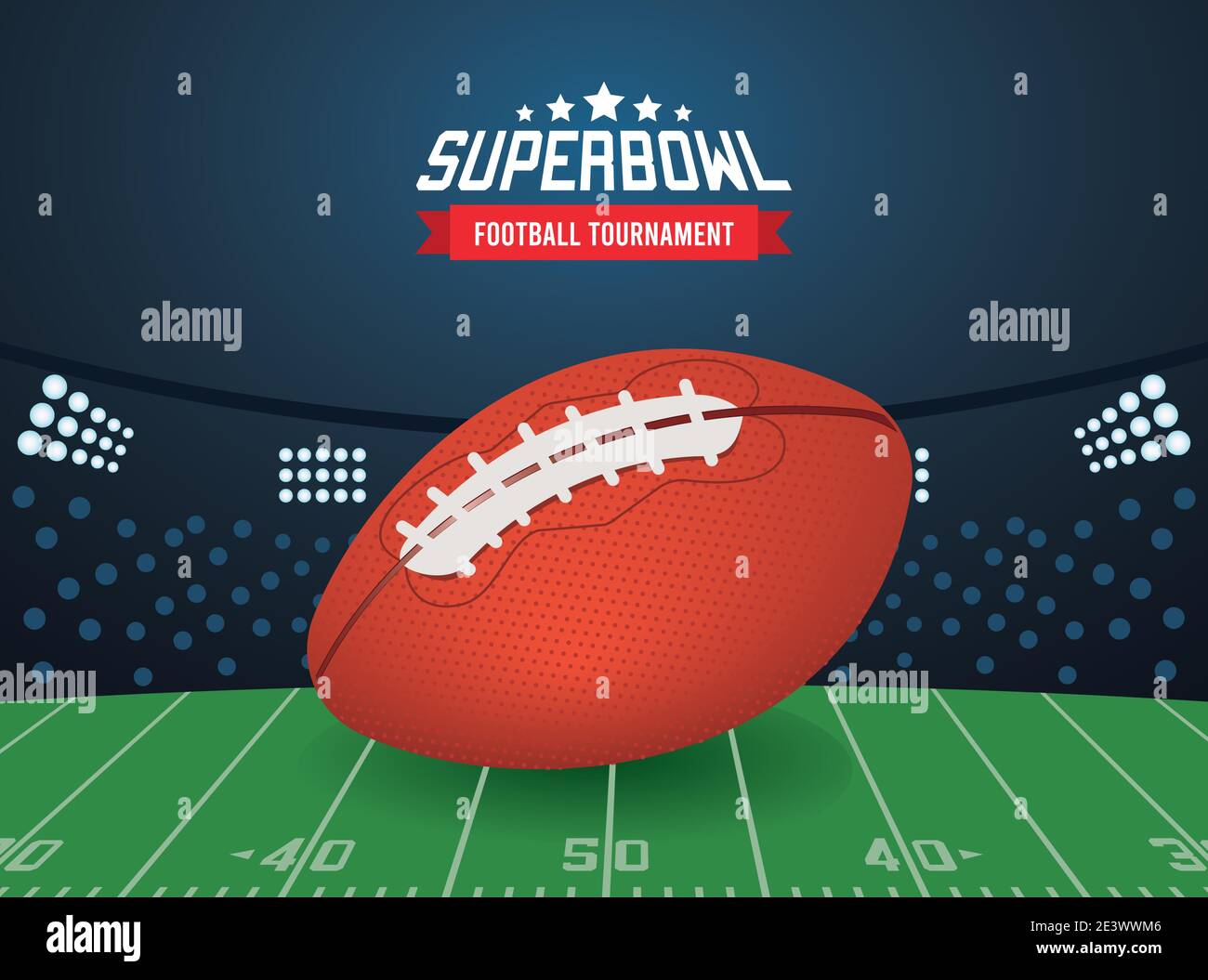 super bowl championnat lettrage dans l'affiche avec ballon et stade illustration vectorielle de la scène Illustration de Vecteur