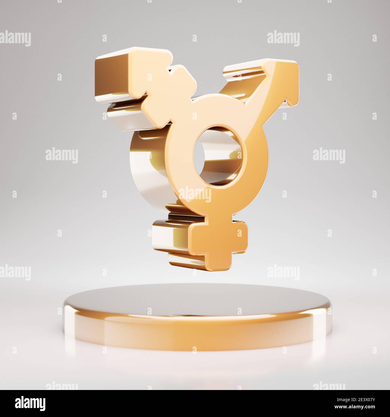 Icône transgenre. Symbole transgenre jaune or sur podium doré. Icône 3D ...