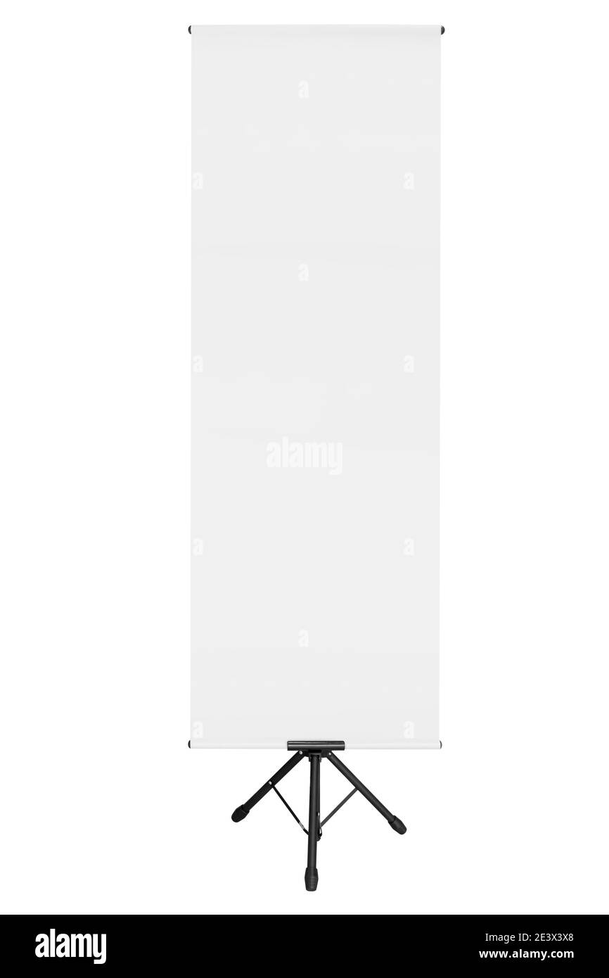 Bannière d'affichage en rouleau vierge isolée sur blanc Banque D'Images