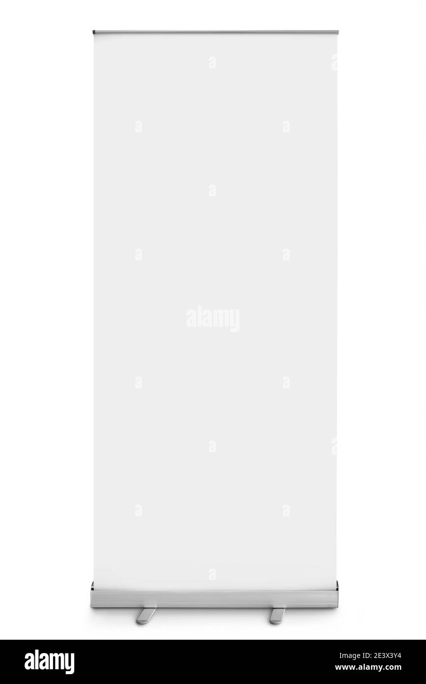 Bannière d'affichage en rouleau vierge isolée en blanc Banque D'Images