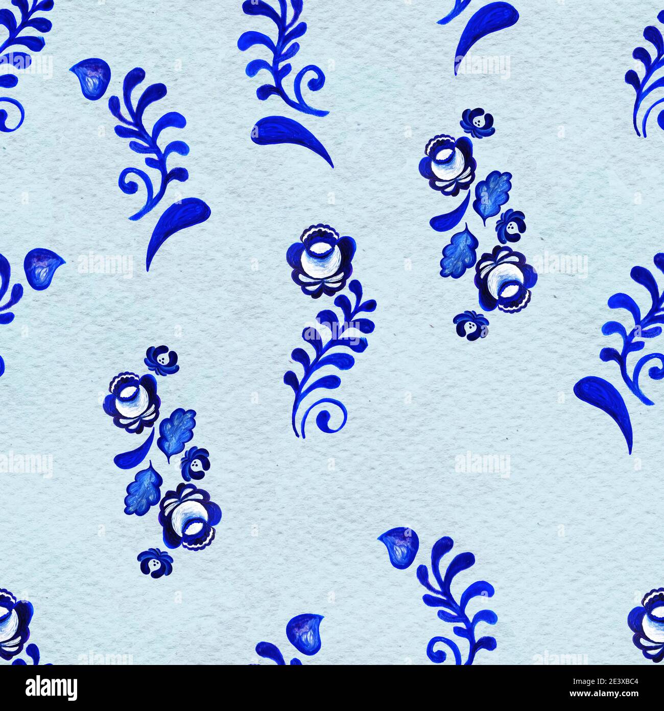 Motif floral bleu sans couture sur fond russe gzhel Banque D'Images