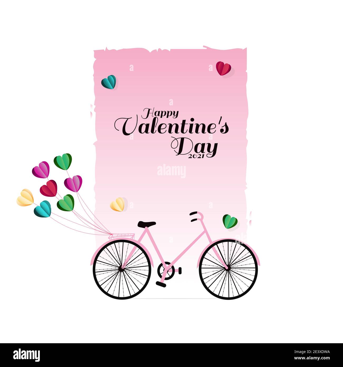 Le fond de la Saint-Valentin avec un vélo et un cœur réaliste volant. Illustration de Vecteur