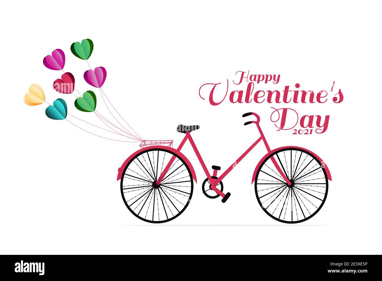 Le fond de la Saint-Valentin avec un vélo et un cœur réaliste volant. Illustration de Vecteur