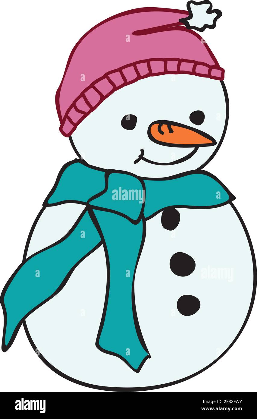 Snow person, enfant en chapeau rose et foulard vert illustration vectorielle isolée Illustration de Vecteur