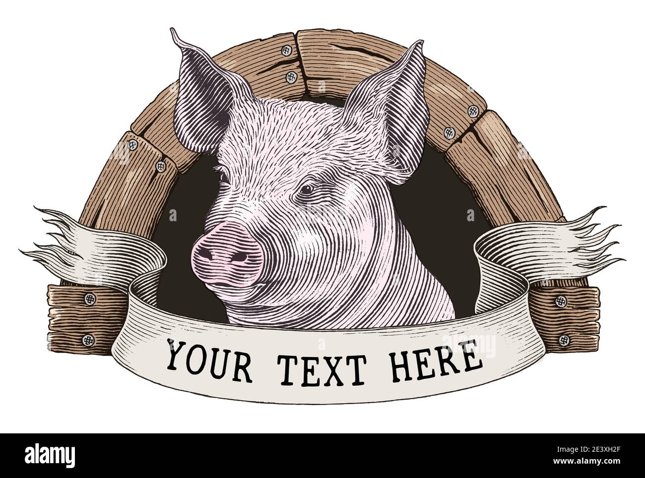 Porc ferme logo main dessiner vintage gravure style clip art isolé sur fond blanc Illustration de Vecteur