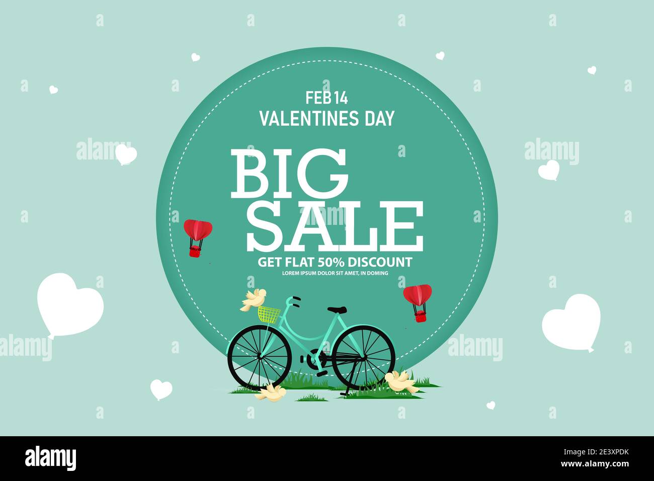 Historique des ventes de la Saint-Valentin avec vélo. Illustration vectorielle. Fond d'écran, Illustration de Vecteur