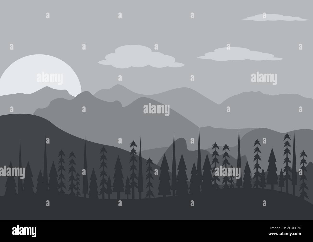 Paysage du désert avec des silhouettes de Cactus, de collines et de montagnes. Vector nature horizontal Background Design Illustration de Vecteur