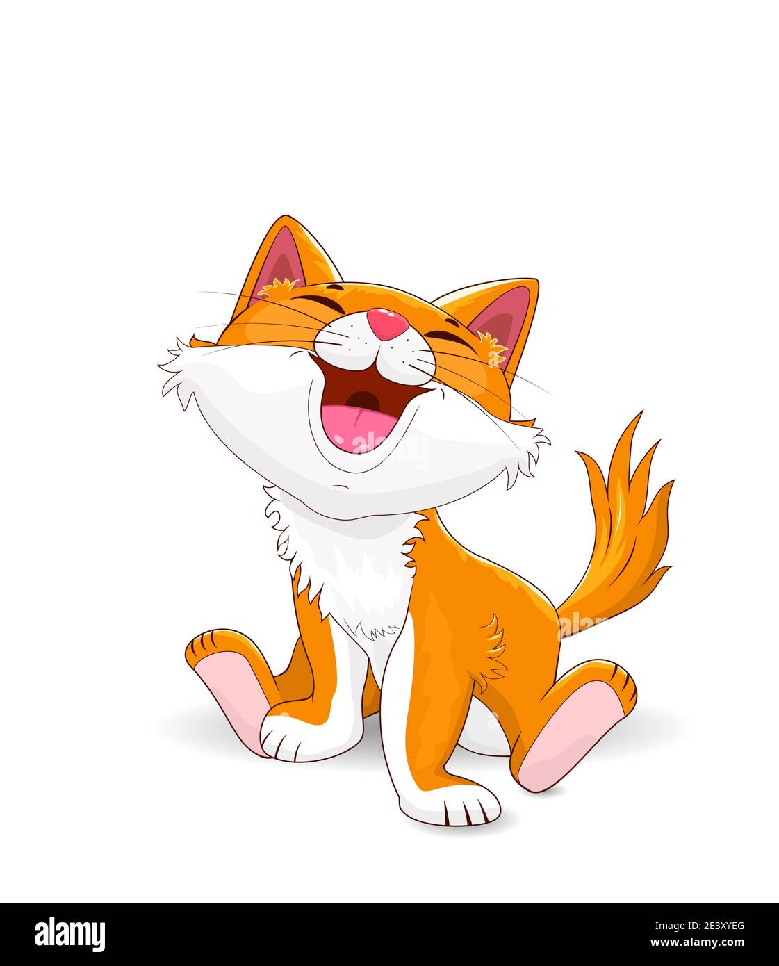 Petit chaton de dessin animé sur fond blanc. Le chaton s'assoit et sourit. Joyeux chaton. Illustration de Vecteur