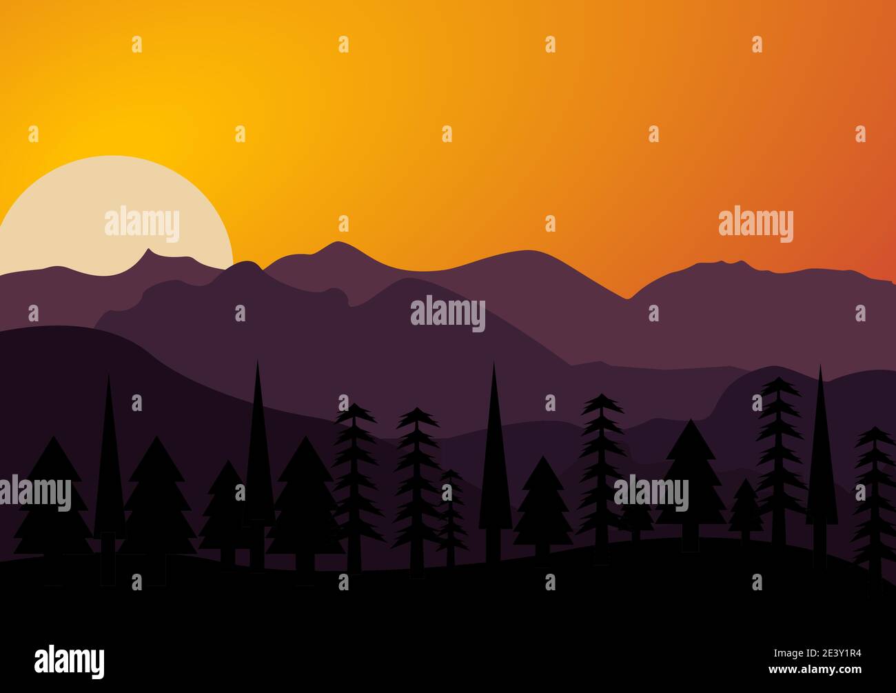 Paysage du désert avec des silhouettes de Cactus, de collines et de montagnes. Vector nature horizontal Background Design Illustration de Vecteur