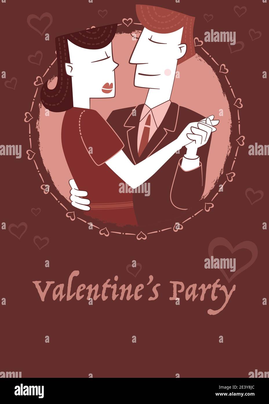 Affiche de style rétro pour une fête de la Saint-Valentin avec un couple élégant dansant ensemble. Illustration de Vecteur