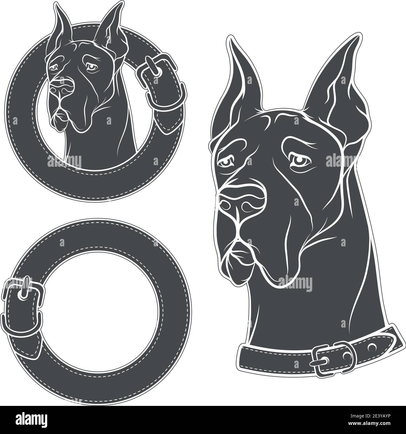 Ensemble de dessin vectoriel du chien dans le collier. Objets isolés sur fond blanc. Illustration de Vecteur