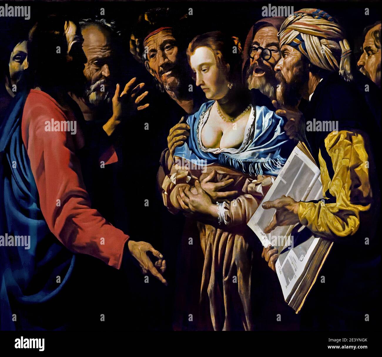 Le Christ et la femme pris dans l'adultère, 1630 Matthias stom 1600-1652 les pays-Bas, néerlandais, ( pour tester Jésus, les Pharisiens conduisent une femme prise dans l'acte de l'adultère la punition prescrite Mosaïque la loi est la mort par lapidation, le Christ répond, celui qui est sans péché parmi vous, laissez-le d'abord jeter une pierre à elle. ) Banque D'Images