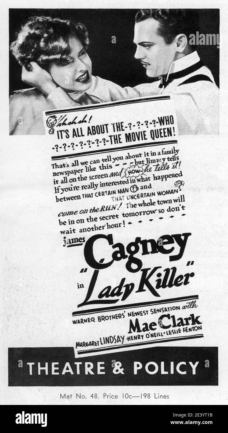 JAMES CAGNEY et MAE CLARKE dans LADY KILLER 1933 réalisateur ROY DEL RUTH  Story The Finger Man par Rosalind Keating Shaffer costume design Orry-Kelly  Warner Bros Photo Stock - Alamy