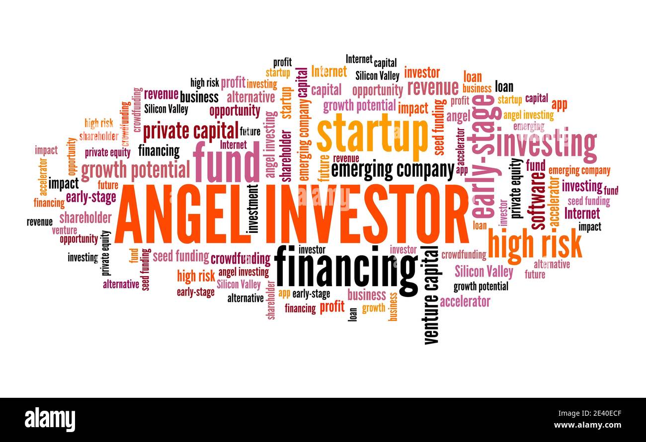 Angel investisseur concept. Angel investir texte nuage signe. Financement de démarrage. Banque D'Images