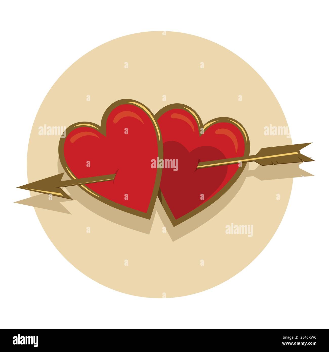 Deux coeurs percés par une flèche. Carte de vœux de Saint-Valentin Illustration de Vecteur