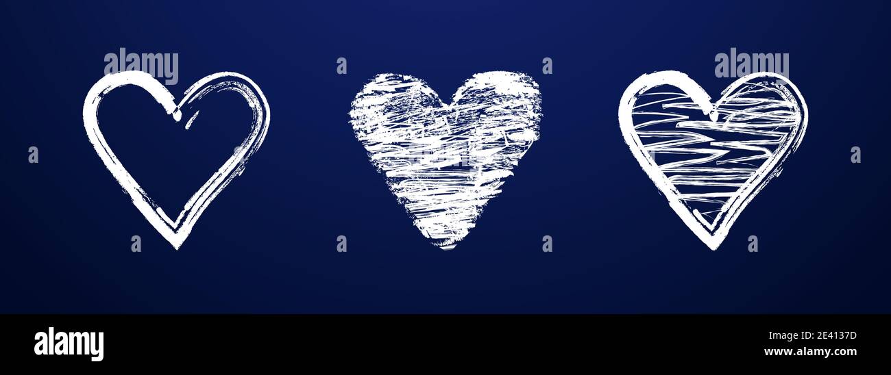 Collection de coeurs en écriture manuelle, brossage et craie de style monochrome. Jeu de symboles de contour. Motif abstrait isolé. Logo de la Saint-Valentin Illustration de Vecteur
