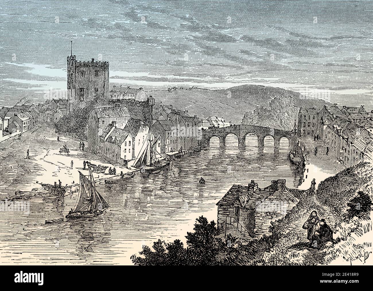 Vue historique d'Enniscorthy, XVIIIe siècle, comté de Wexford, Irlande, des batailles britanniques sur terre et mer, par James Grant Banque D'Images