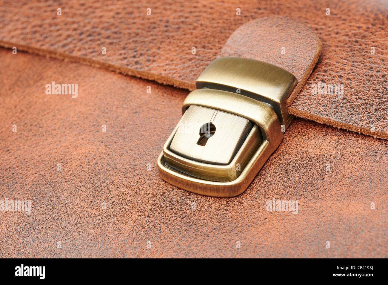 Sac en cuir avec boucle de sécurité en métal, vue rapprochée macro Banque D'Images