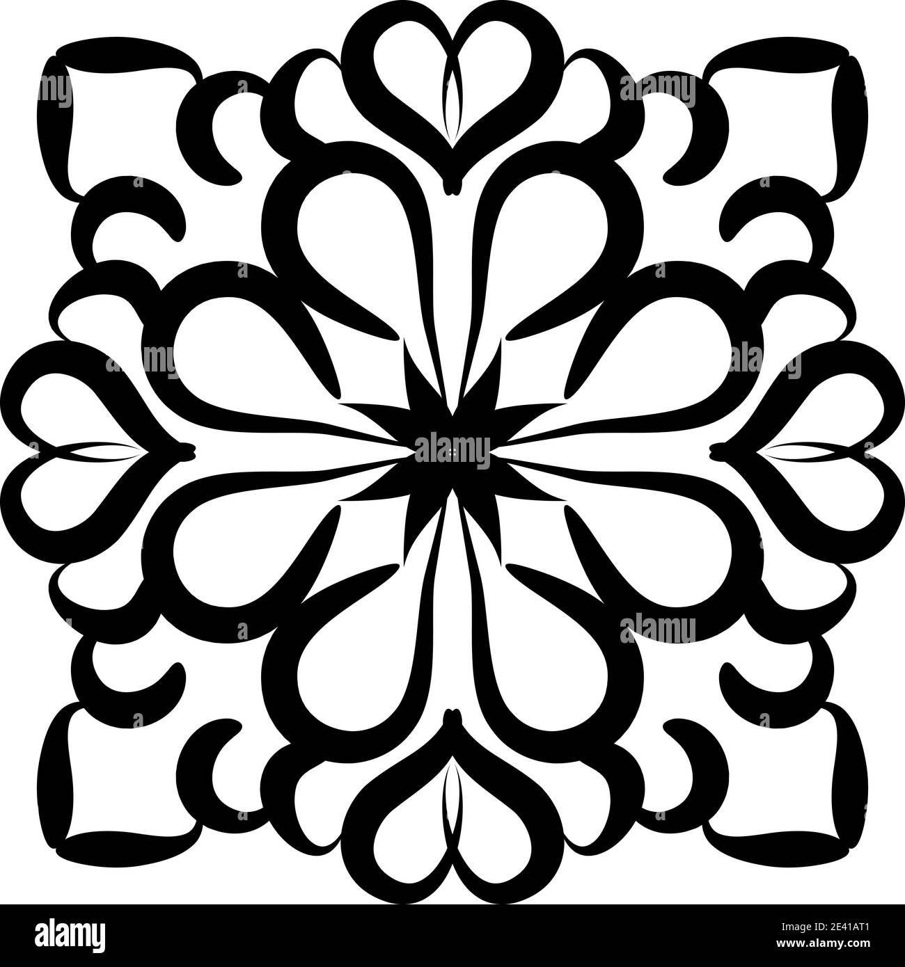 Motif géométrique Mandala avec lignes noires isolées sur fond blanc Banque D'Images