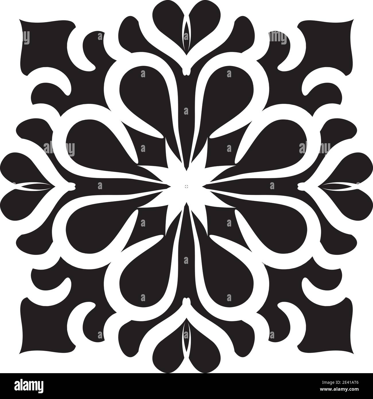 Motif géométrique Mandala avec lignes noires isolées sur fond blanc Banque D'Images