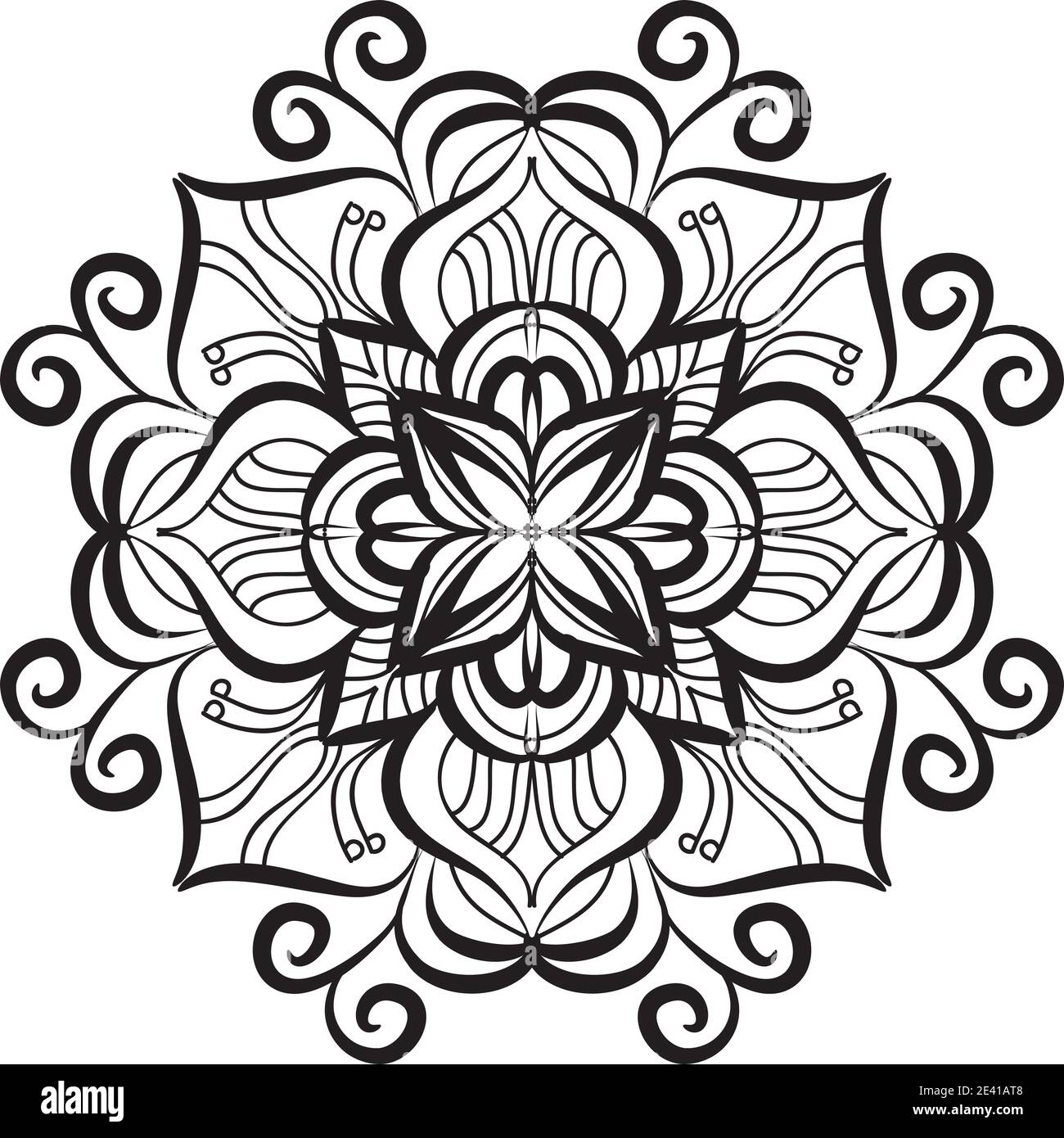 Motif géométrique Mandala avec lignes noires isolées sur fond blanc Banque D'Images