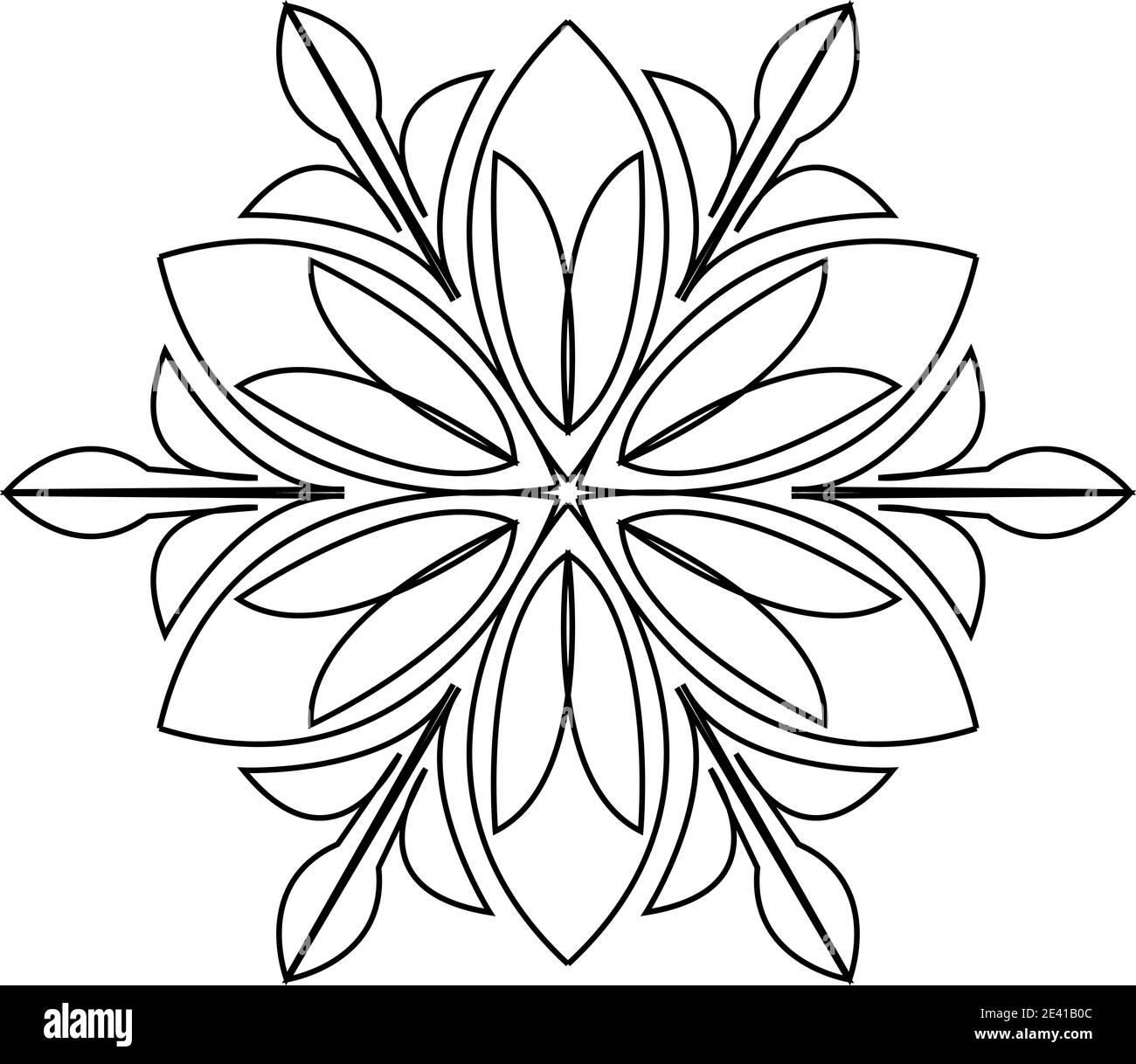 Motif géométrique Mandala avec lignes noires isolées sur fond blanc Banque D'Images