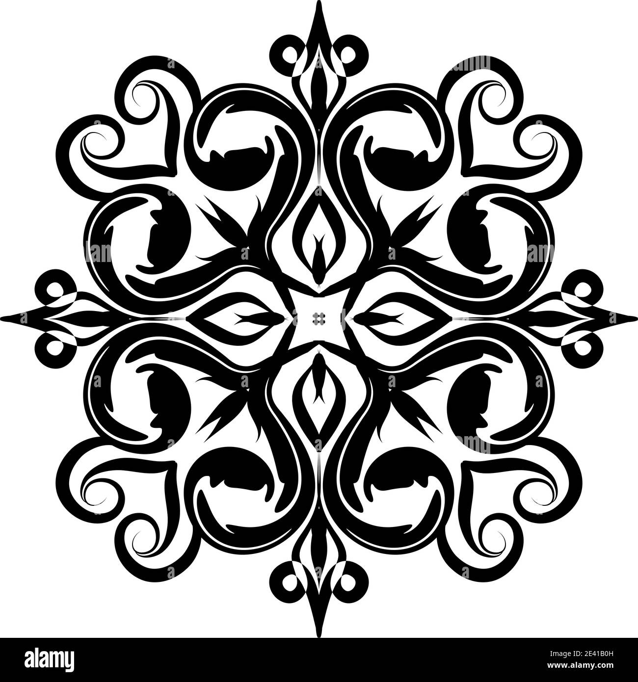 Motif géométrique Mandala avec lignes noires isolées sur fond blanc Banque D'Images