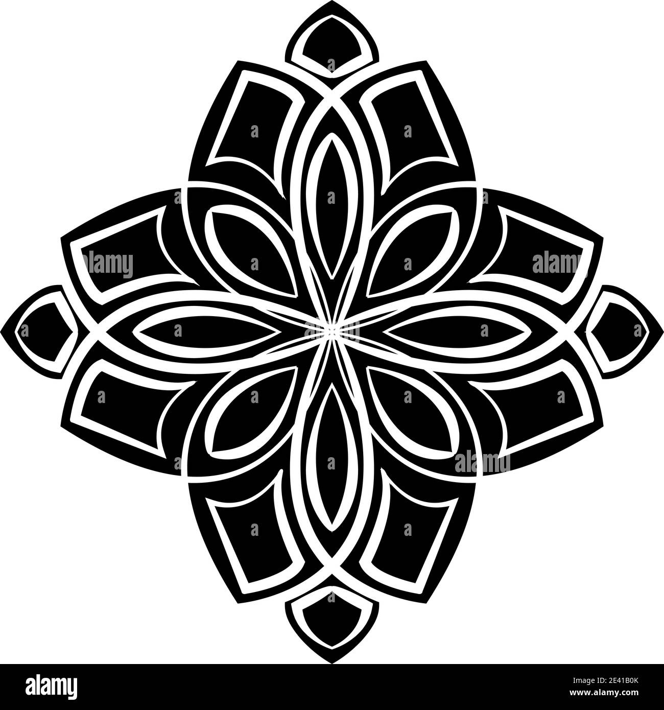 Motif géométrique Mandala avec lignes noires isolées sur fond blanc Banque D'Images