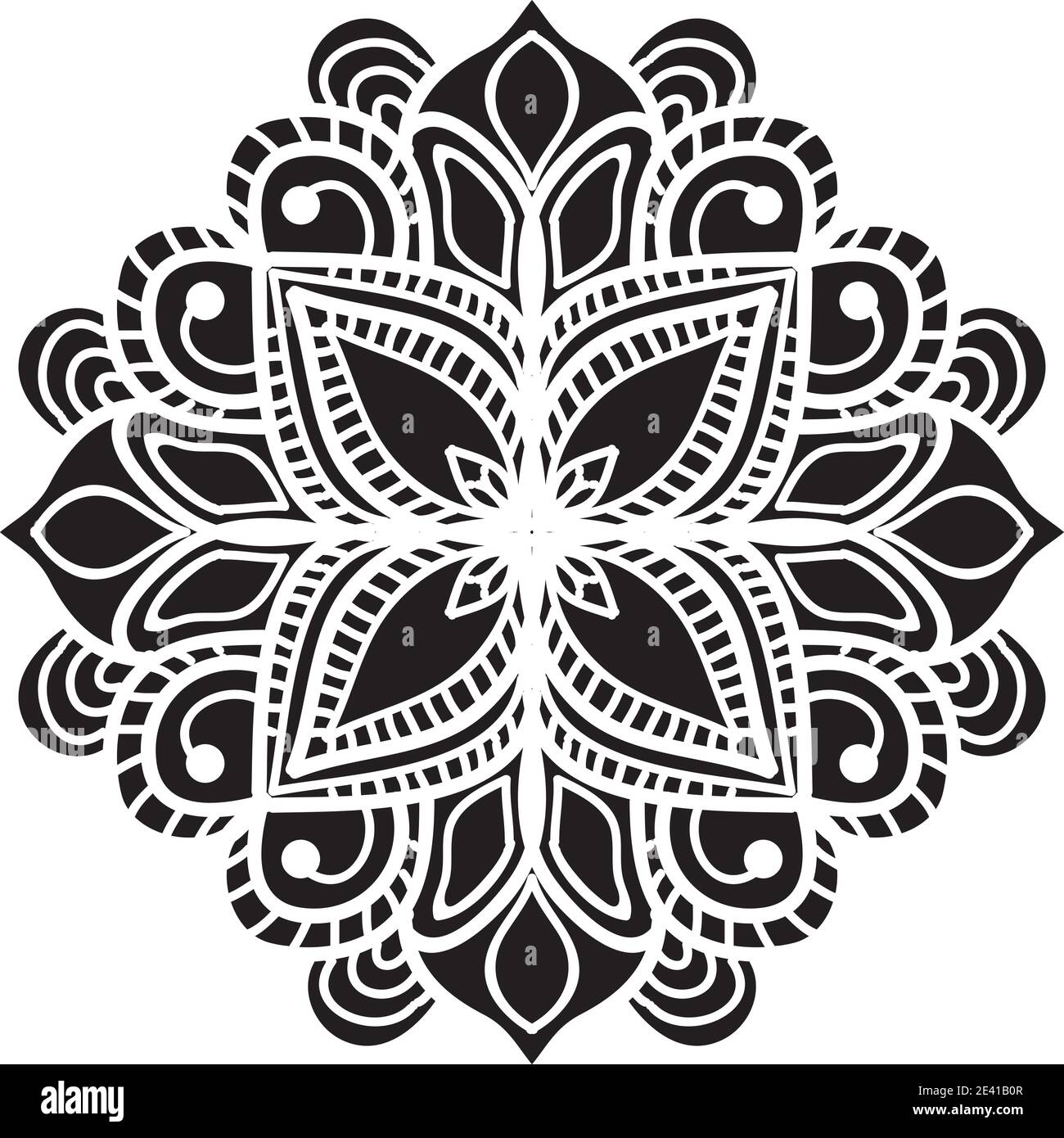 Motif géométrique Mandala avec lignes noires isolées sur fond blanc Banque D'Images