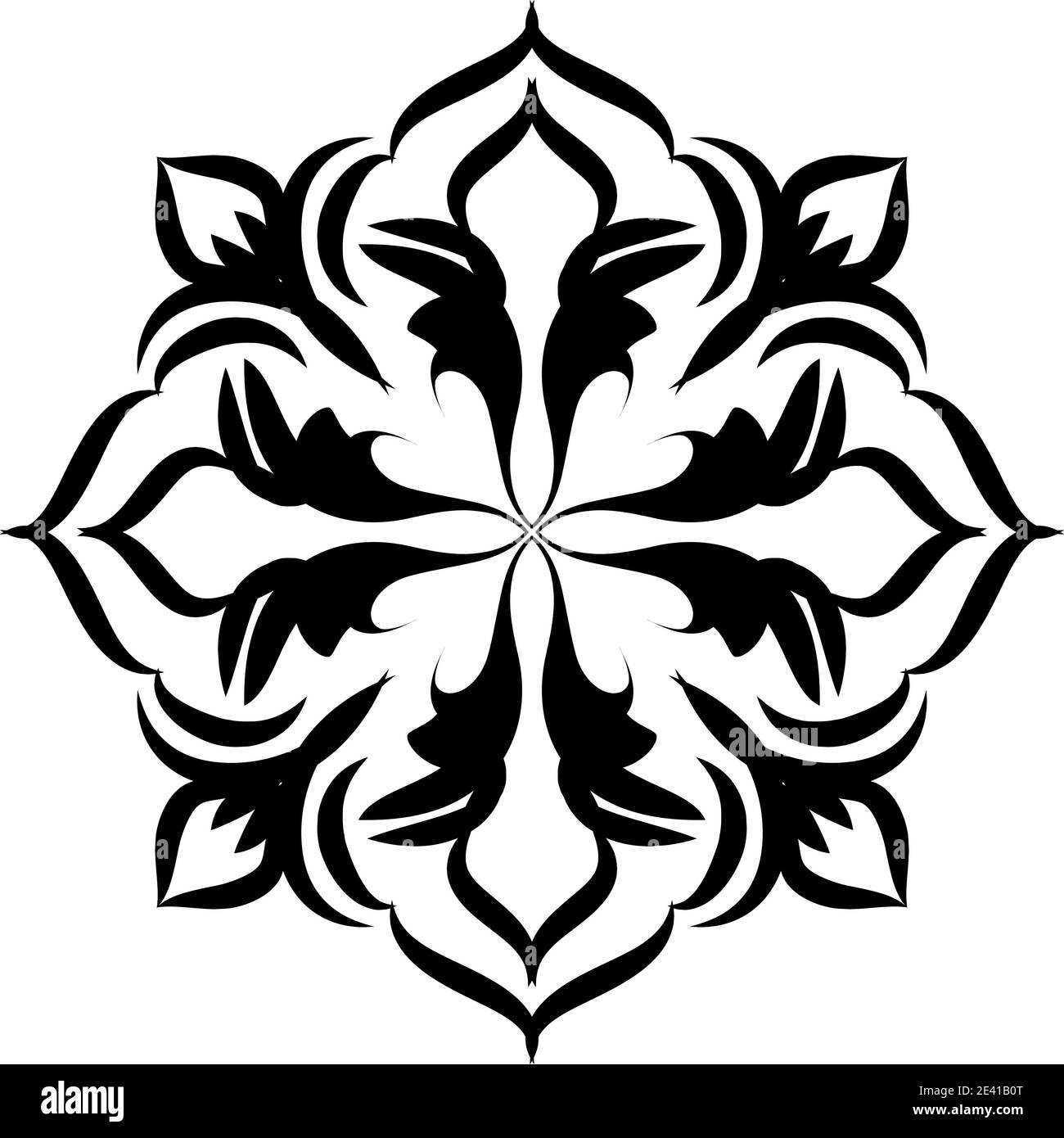 Motif géométrique Mandala avec lignes noires isolées sur fond blanc Banque D'Images