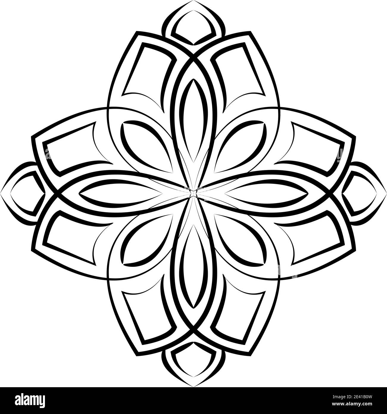 Motif géométrique Mandala avec lignes noires isolées sur fond blanc Banque D'Images