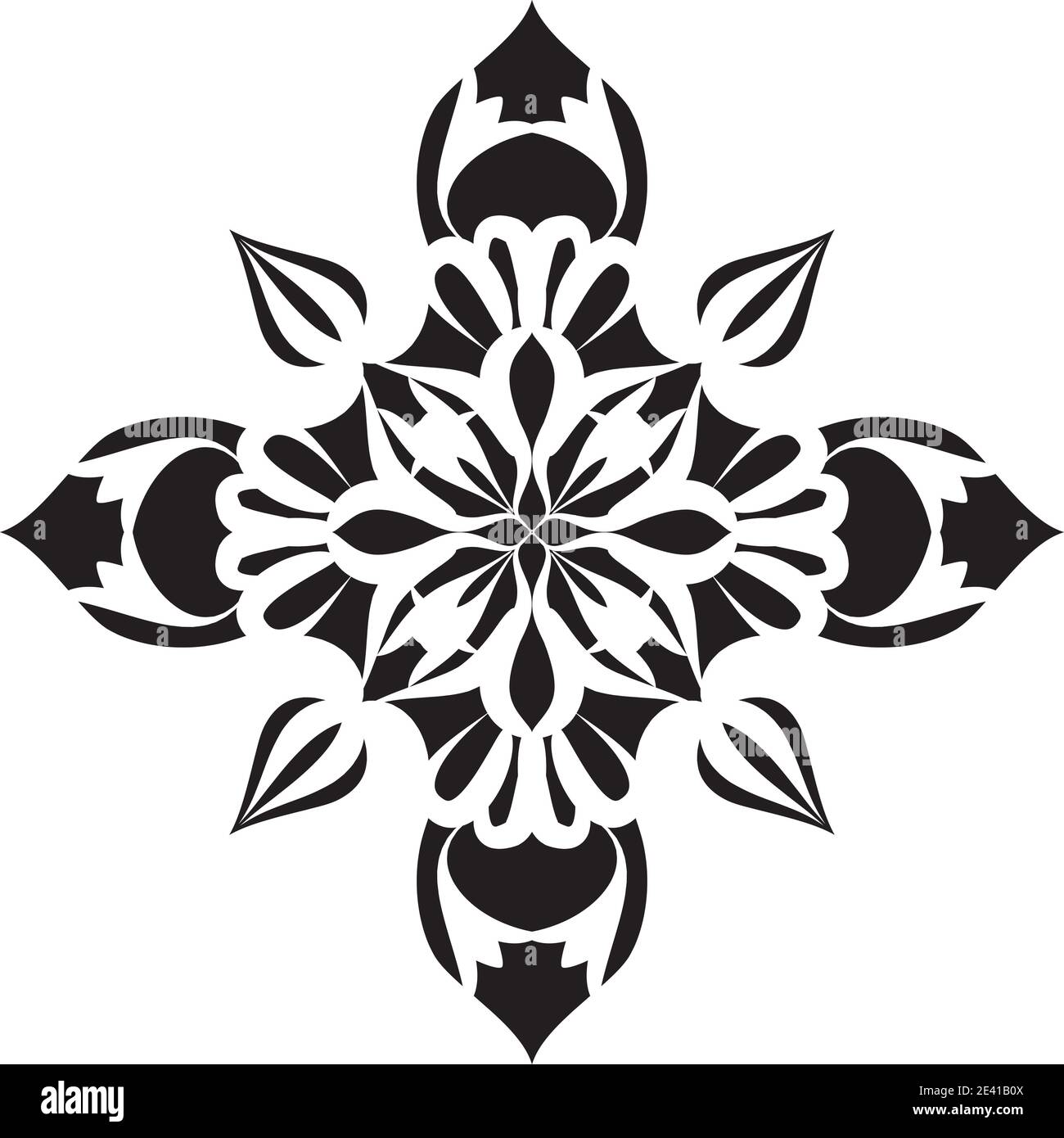 Motif géométrique Mandala avec lignes noires isolées sur fond blanc Banque D'Images