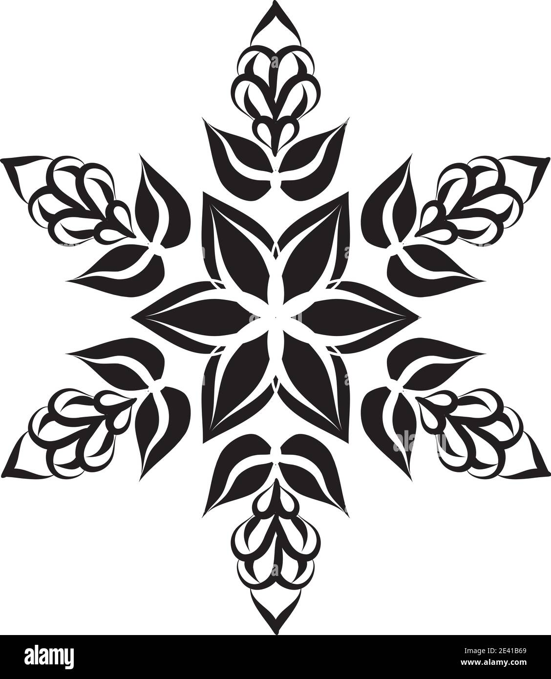 Motif géométrique Mandala avec lignes noires isolées sur fond blanc Banque D'Images