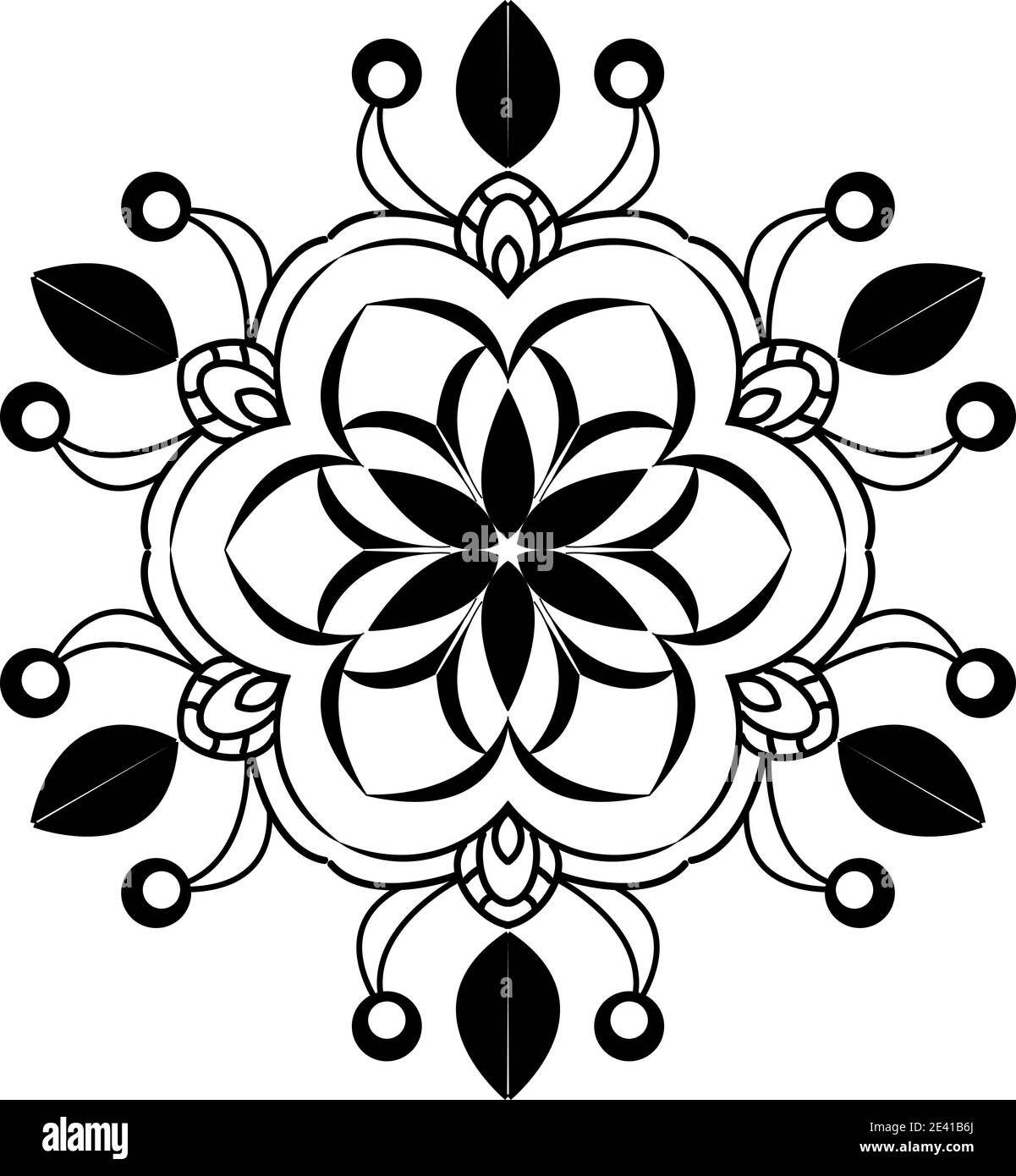 Motif géométrique Mandala avec lignes noires isolées sur fond blanc Banque D'Images
