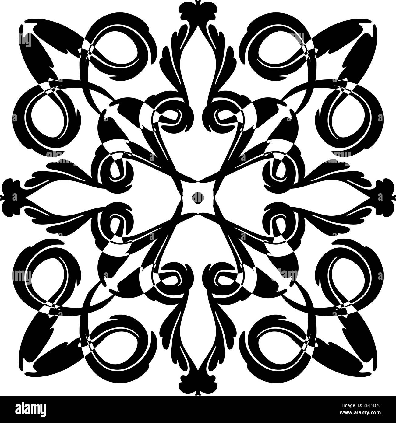 Motif géométrique Mandala avec lignes noires isolées sur fond blanc Banque D'Images